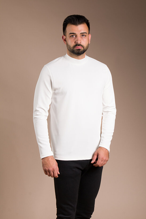 Men's White Half-Neck Soft Sweatshirt
