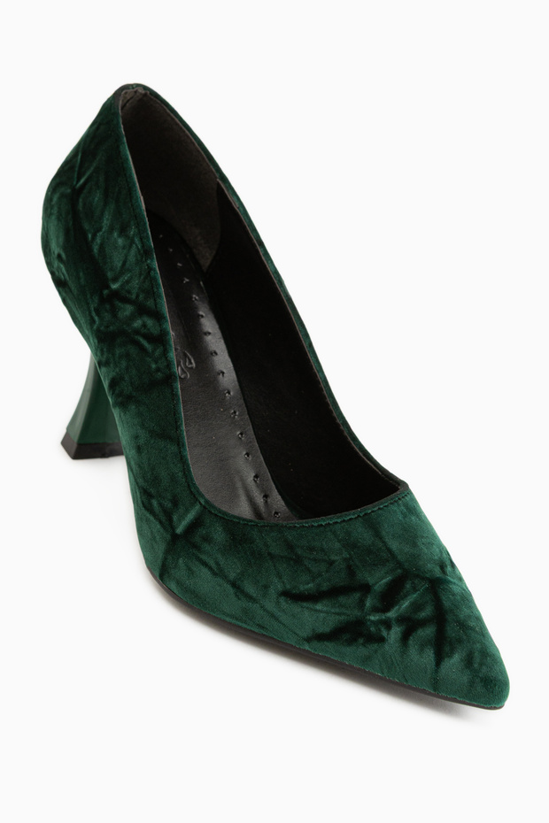 Marcella Green Satin Textured Pointed Toe Women's Heeled Shoes