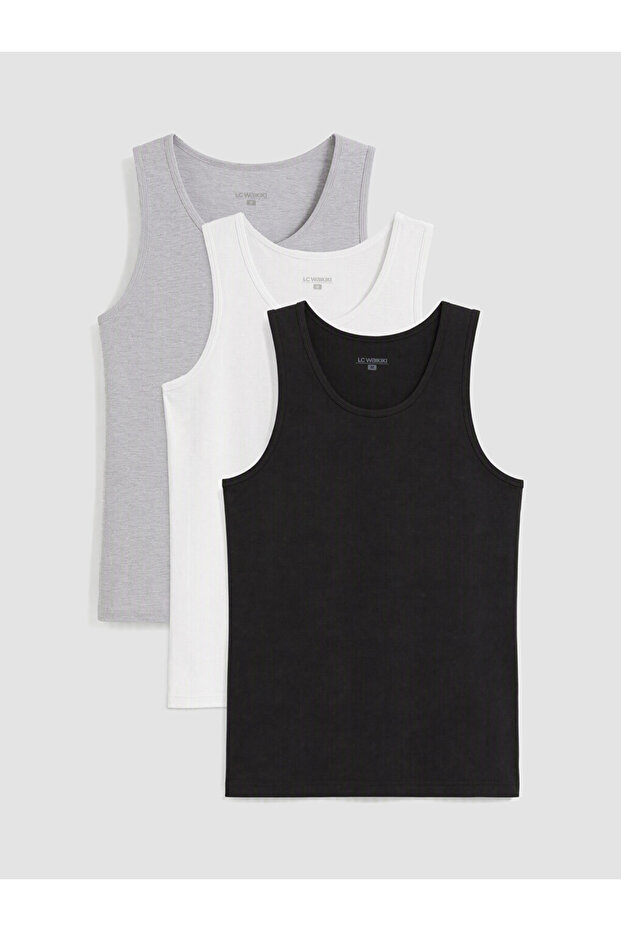 Vizyon New Season Gray U-Neck Combed Cotton Men's Undershirt 3-Pack