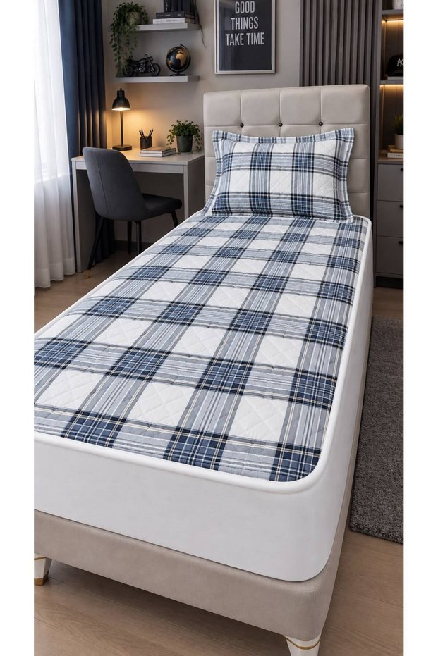 Elasticated Quilted Fitted Sheet, Compatible with Single 100X200 Bed, Quilted Pique, Fitted Sheet with Elasticated Pads, Non-Slip Sheet.