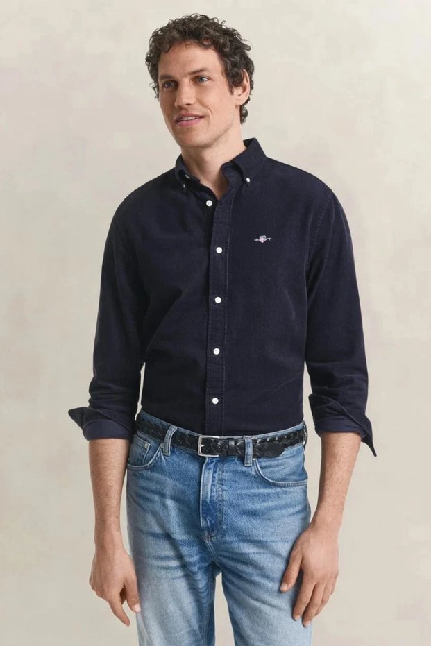 Men's Navy Blue Regular Fit Button down Shirt