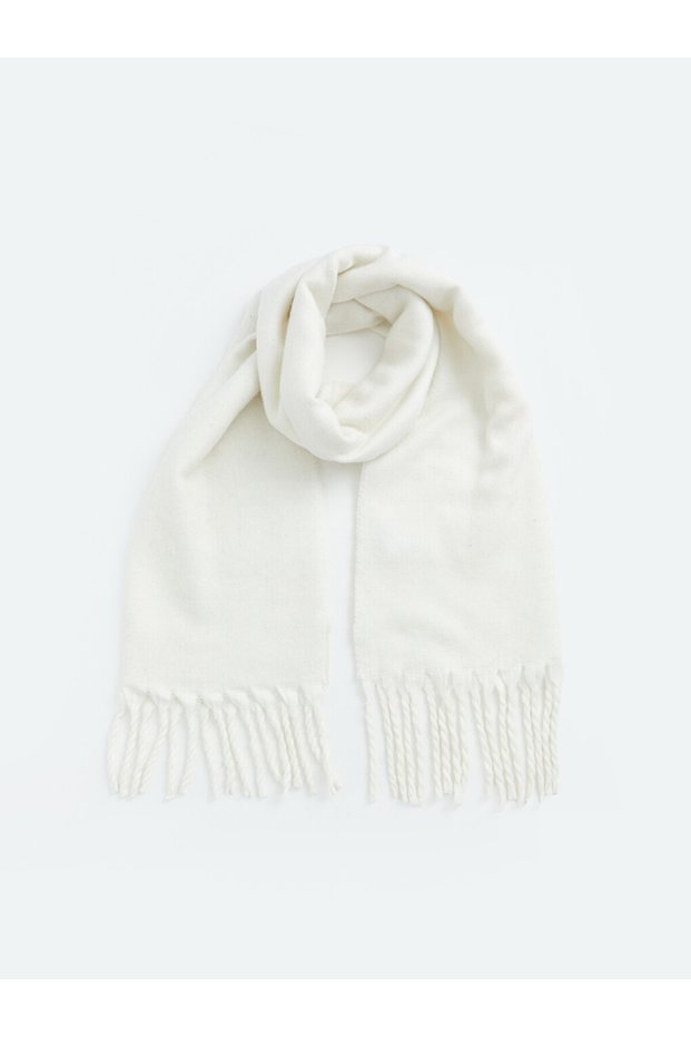 Özmarka New Season White Tasseled Women's Scarf