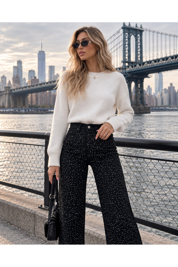 Women's Stone Detailed Wide Leg Pants