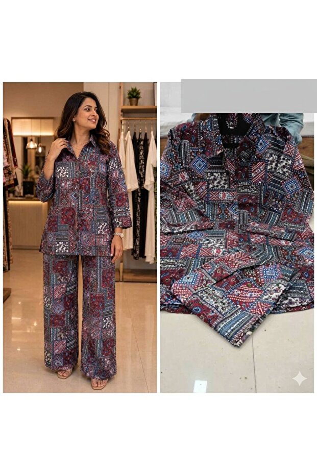 Multi Patchwork Print Cotton Co-Ord Set - RMD9304 | Multi-Size:M-38-Inches