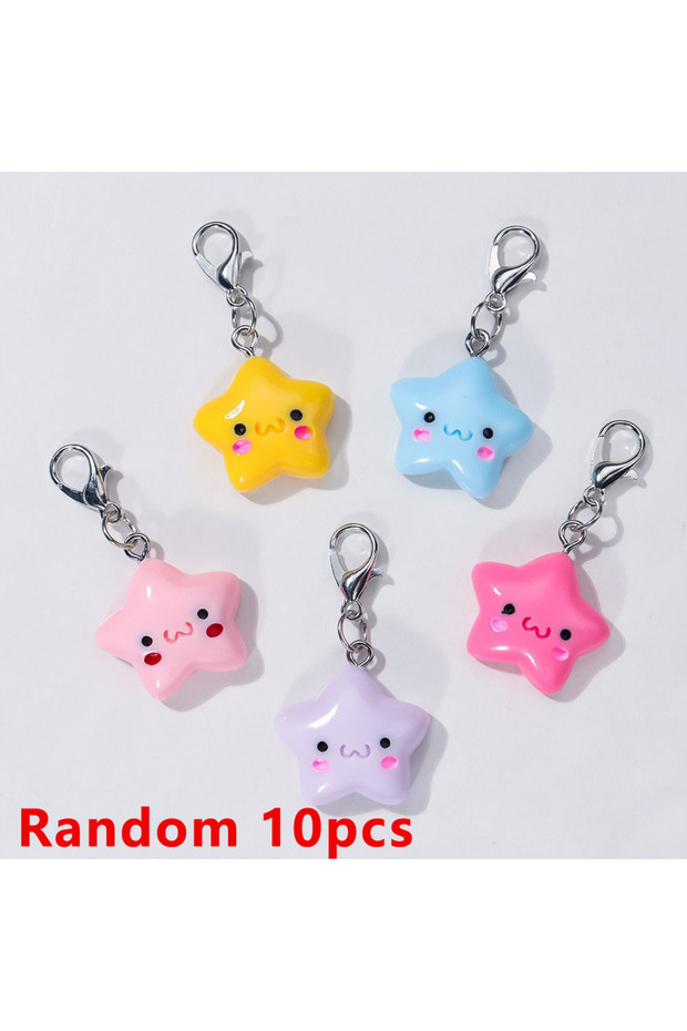 Random 10pcs 10PCS Random Cute Star Keychain Set - Colorful Cartoon Smiley Face Shaped Key Ring Acce