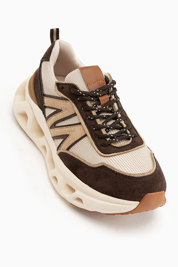 Kiana Brown Mesh Detailed Thick Sole Women's Sneaker