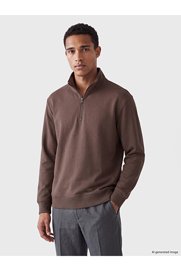 Özmarka New Season Plum High Collar Men's Thick Sweatshirt