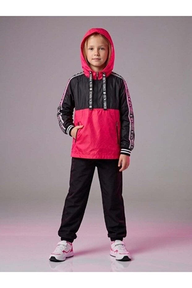 Children's Seasonal Half-Zip Hooded Windbreaker with Pockets