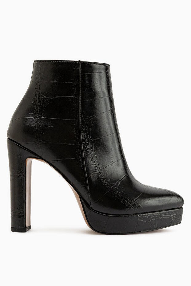 Abbie Black Crocodile Pointed Toe High Heeled Zipper Boots