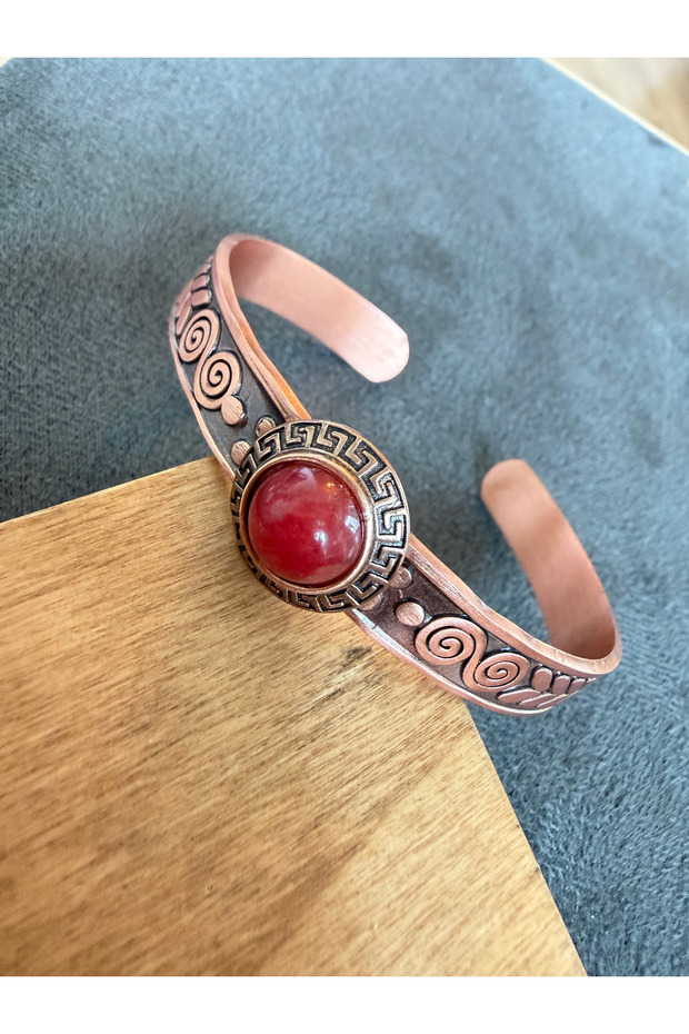 Pure Copper Bracelet Handcrafted Copper Bracelet with Natural Stones, Red Agate Stone Bracelet
