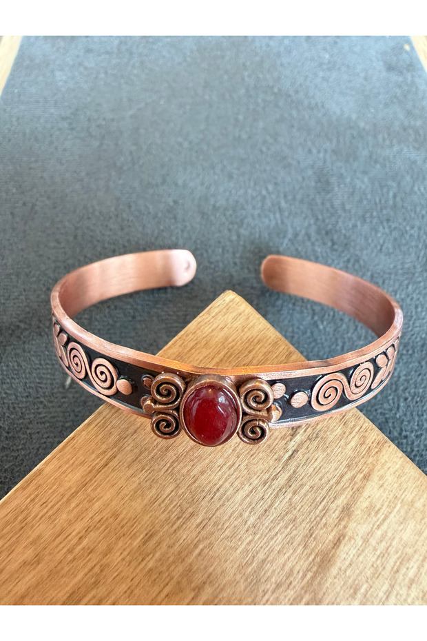 100% Pure Copper Bracelet Handcrafted Copper Bracelet with Natural Stones, Bracelet with Red Agate Stones