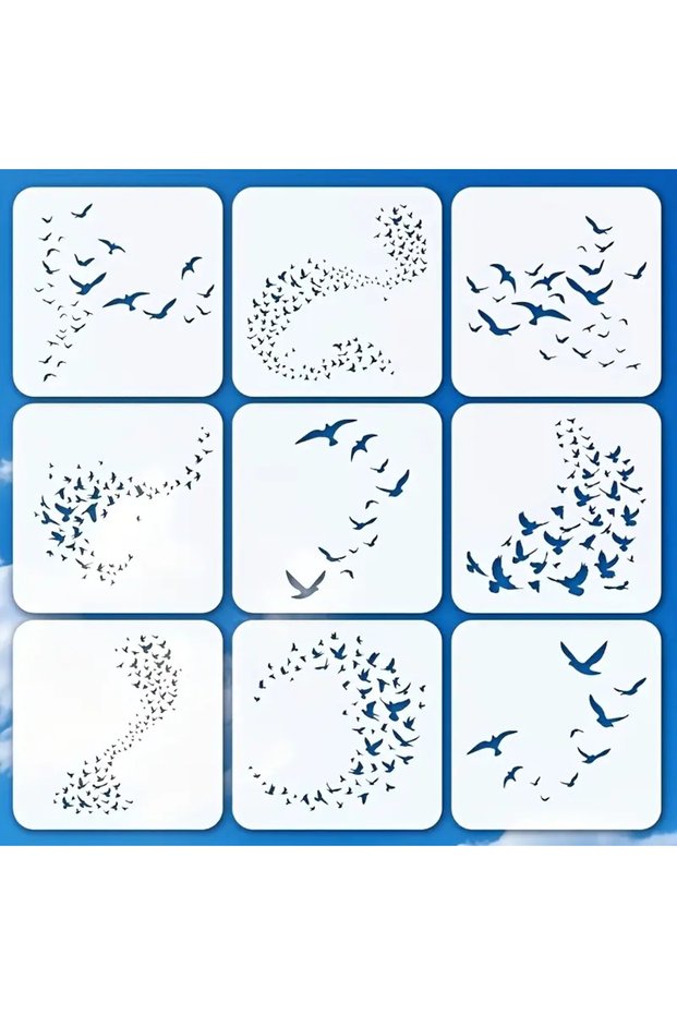 9PCS 6x6 Inch Bird Silhouette Stencil Set Reusable Flying Bird Templates for Scrapbooking Fabric Woo