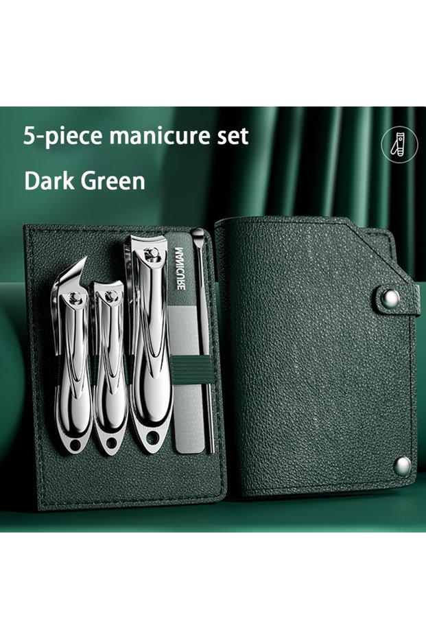 Dark Green 5 pcs set Manicure Set Personal Care Nail Clipper Kit 5 Pieces Nail Clipper Set Grooming