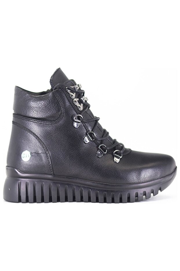 D18Kb-4610 Women's Leather Boots Black - Black