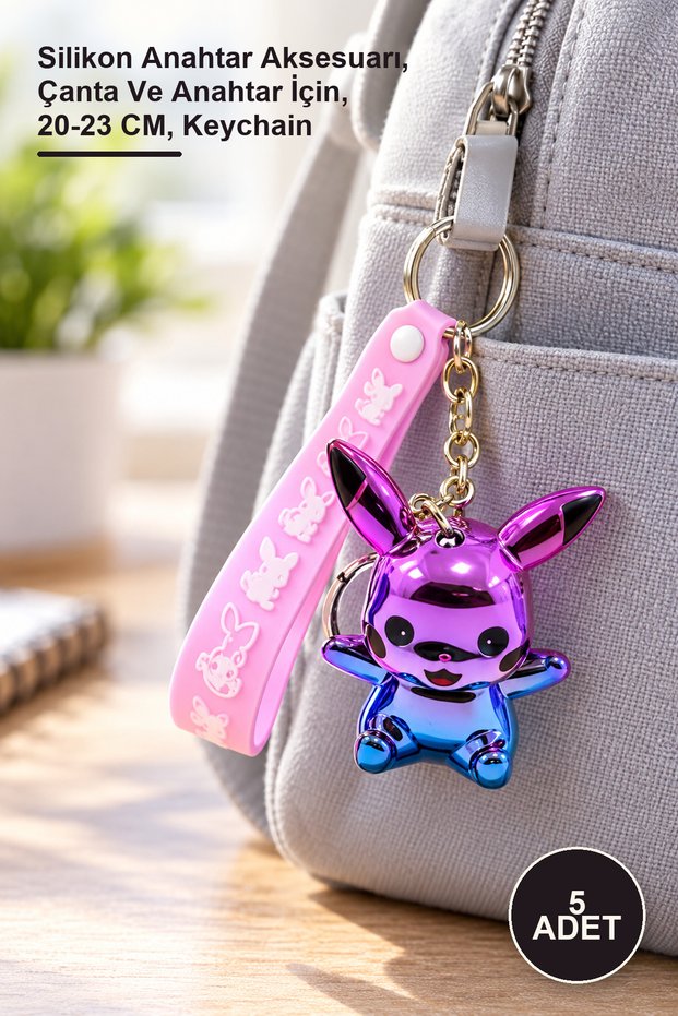5 Pieces Pikachu Silicone Keychain – Silicone Key Accessory, for Bag and Key, 20-23 Cm, Keychain