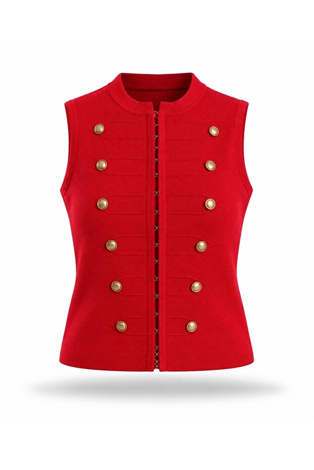 Red Gold Buttoned Knitwear Vest