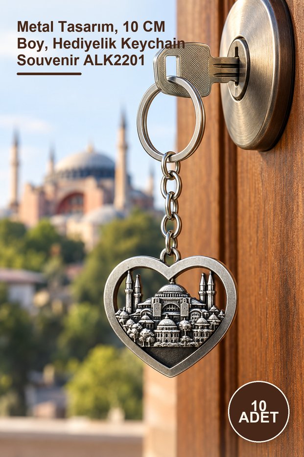 10 Pieces Metal Hagia Sophia Keychain – Metal Design, 10 cm Length, Gift Keychain Souvenir Alk2201