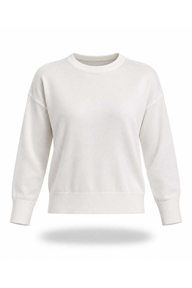 Ecru Crew Neck Lyocell Yarn Knitwear