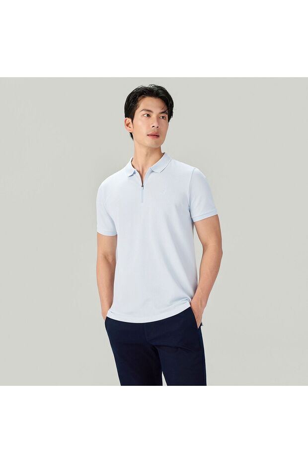 Men's Slim Fit Small Lion Zipper Polo