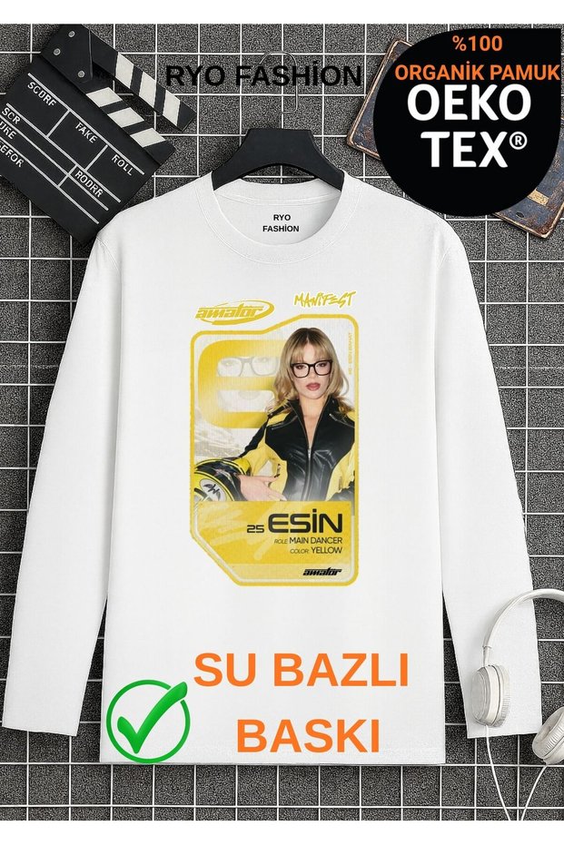 Manifest Amateur Zoktay Mina Esin Hilal Sueda Lidya Designed Long Sleeve T-Shirt 100% Organic Cotton White