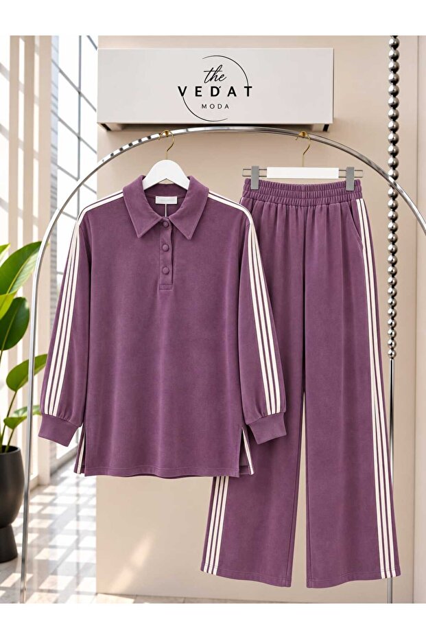 Women's Pique Fabric Suit with Stripe Detail on the Sides -0950