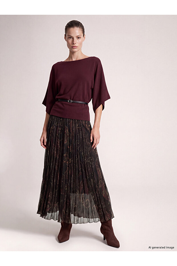 Alita City Lcw Studio Purple Chiffon Patterned Midi Women's Skirt with a Difference
