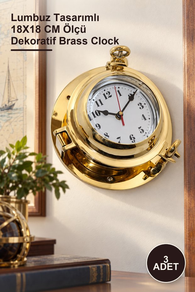 3 Pieces of Brass Clock – 18X18 cm Decorative Brass Clock with Lumbuz Design