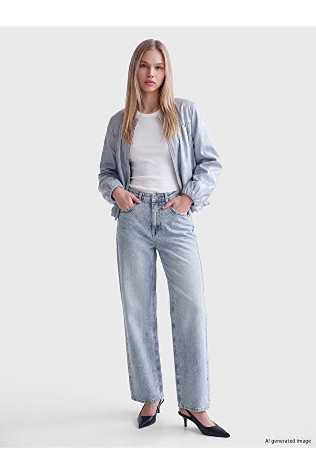 Esvab • Modern & Distinctive Wide-Leg Stoned Women's Jean Pants