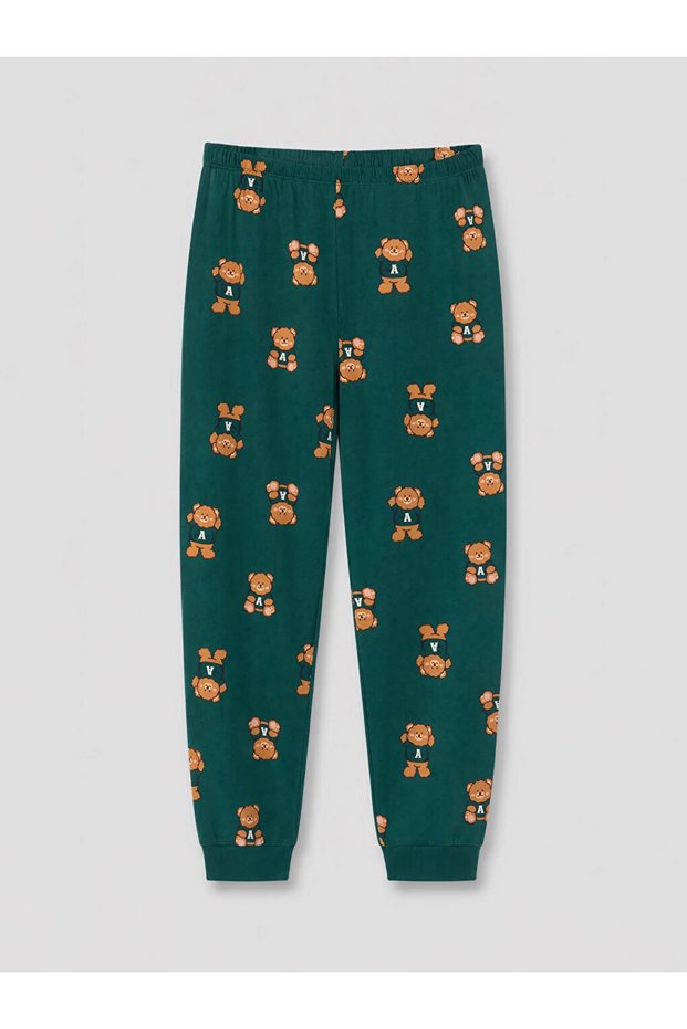 Green Elastic Waist Patterned Women's Jogger Pajama Bottoms