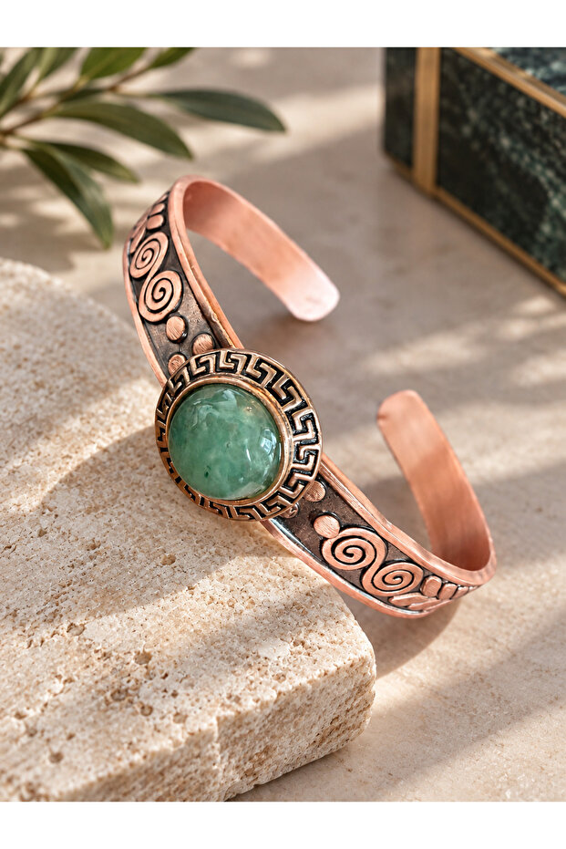 100% pure copper bracelet with natural stone, handcrafted copper bracelet, khaki agate stone bracelet