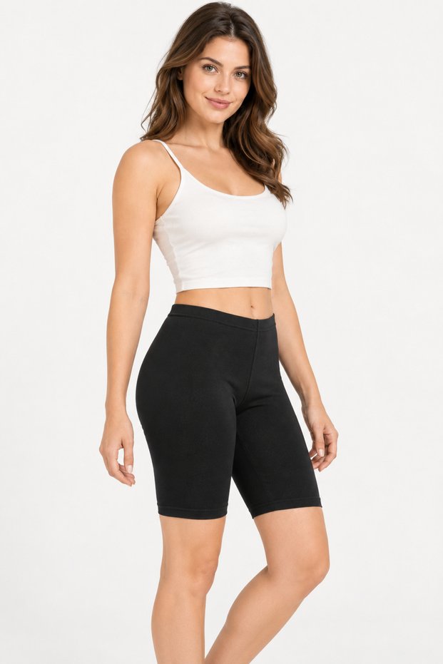Women's Cotton Stretchy Above Knee Biker Leggings Casual Basic