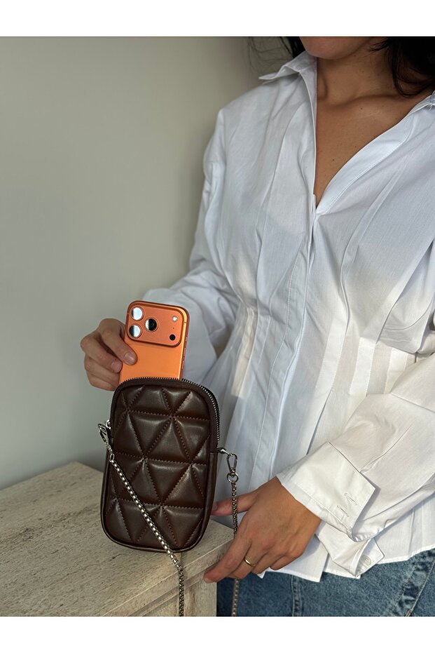 Women's Silver Chain Strap Crossbody Phone & Wallet Bag