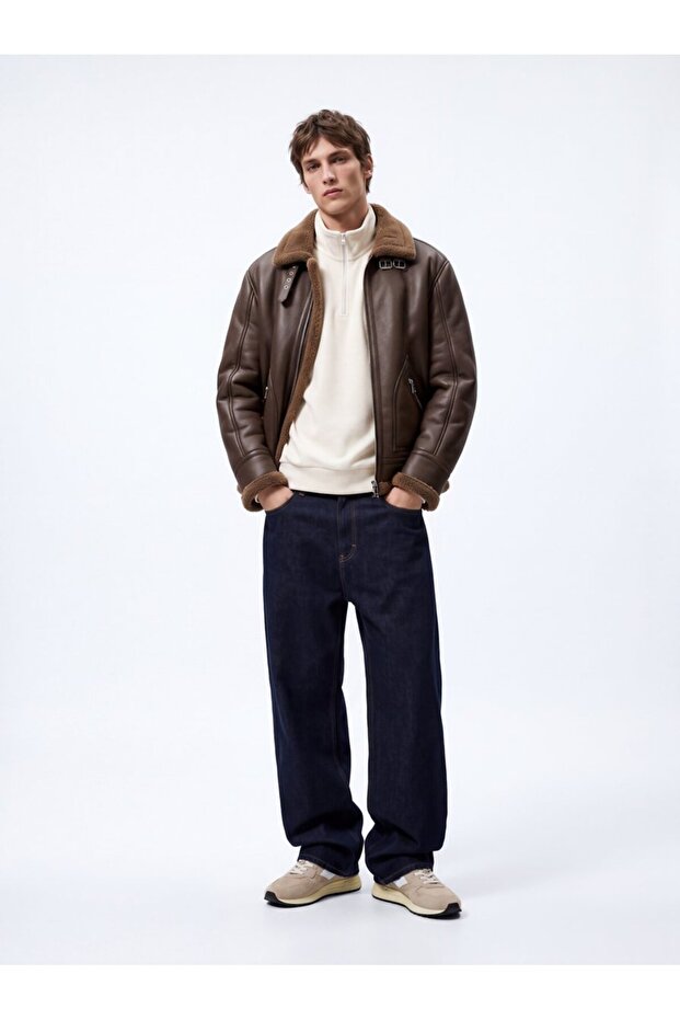 Regular Fit High Collar Polar Cream Sweatshirt