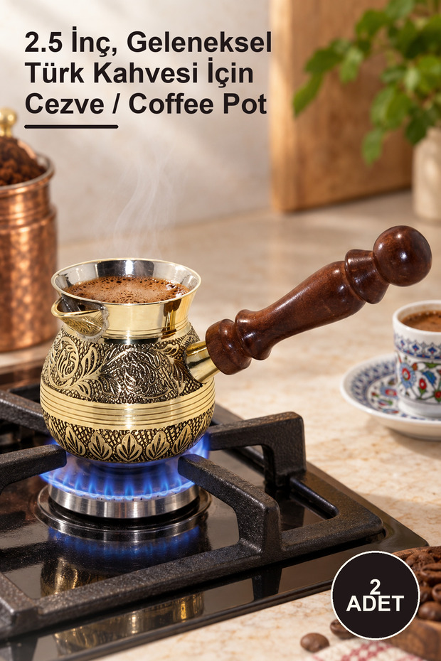 2 pieces brass coffee pot - 2.5 inches, coffee pot / coffee pot for traditional turkish coffee