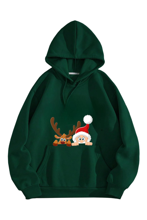 New Season 3Iplik Compant Combed Cotton Christmas Special Hooded Sweatshirt with Pockets