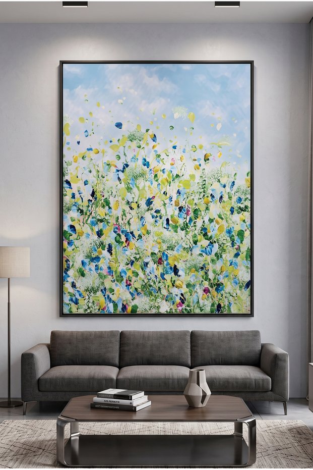 Vibrant Impressionist Nature Wall Art | Portrait Framed Canvas Print | Luxury Modern Botanical Decor for Living Room