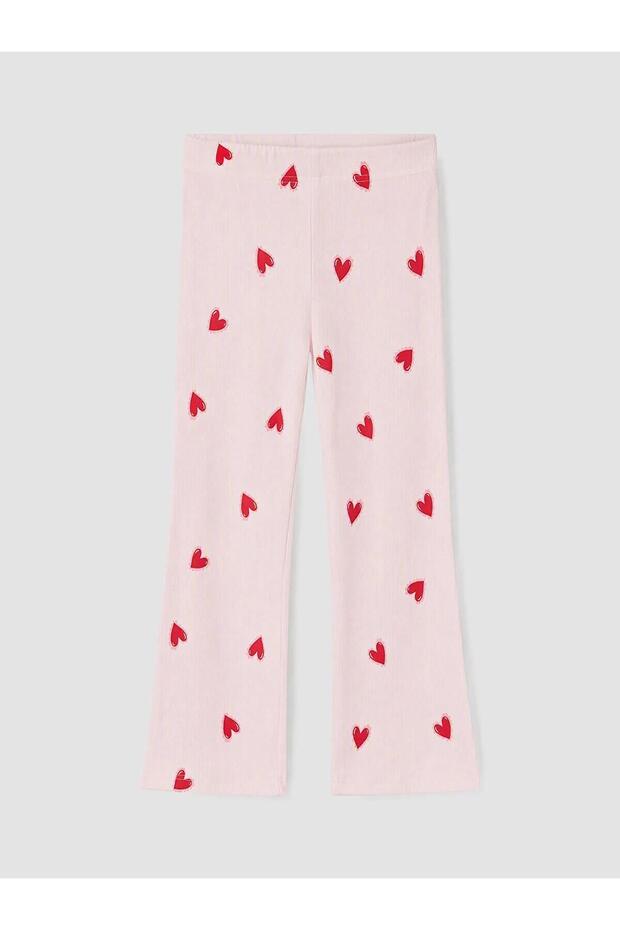 Heart Embroidered Girls' Spanish Flared Pajama Bottoms (W6)