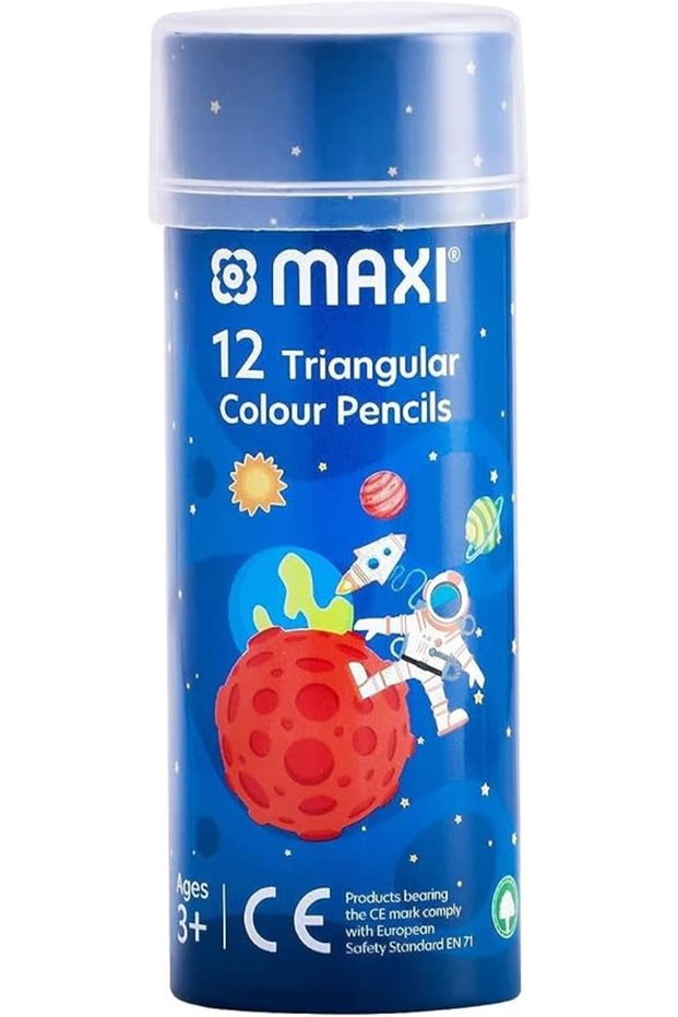 Triangular Half-Size Colour Pencils In A Round Metal Tin, 12 Colours