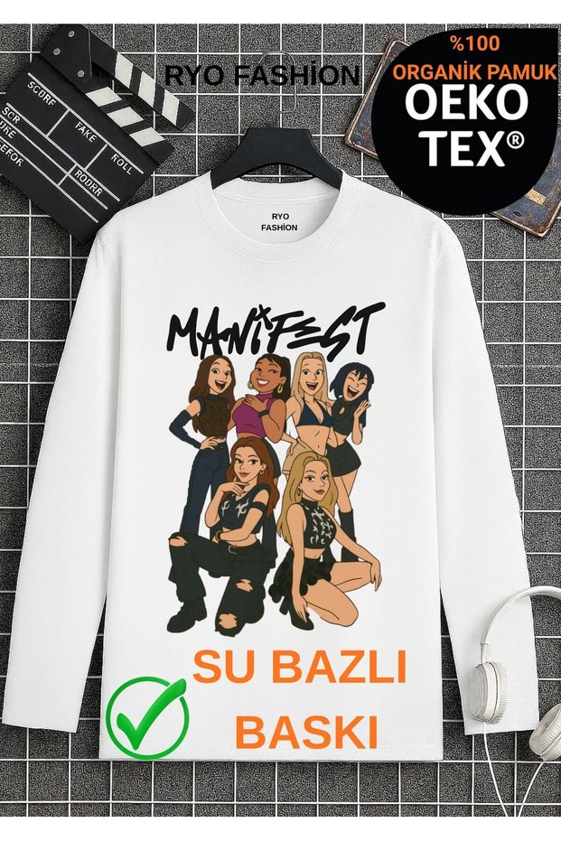 Manifest Special Design Zoktay Mina Esin Hilal Sueda Lidya Design Long Sleeve T-Shirt 100% Organic Cotton White