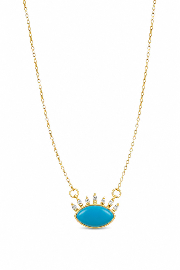 Steel Turquoise Stone Yellow Color Women's Necklace - Stylish and Trendy Design
