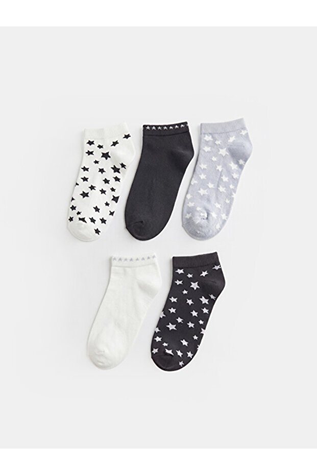Esvab • Modern & Distinctive Star Embroidered Women's Booties Socks, Pack of 5
