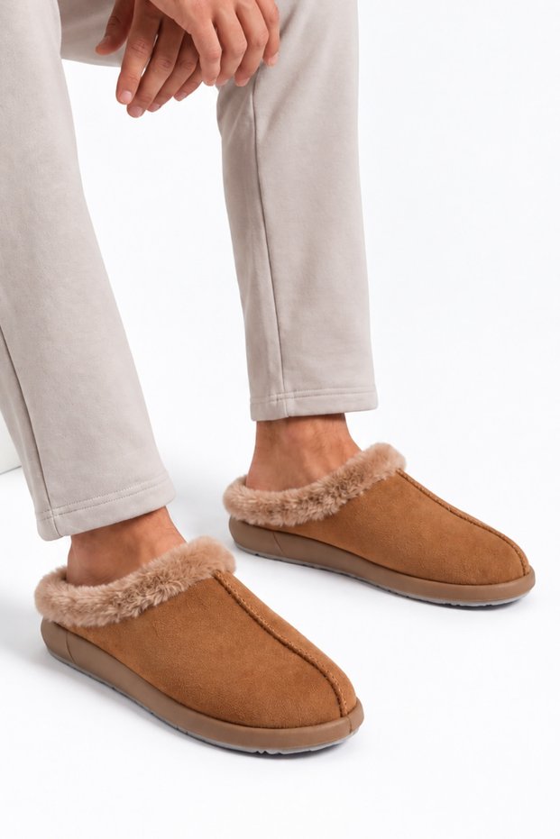 Men'S- Furry House Slippers, Furry Plush Men's House Slippers, Soft Sole, Winter House Slippers