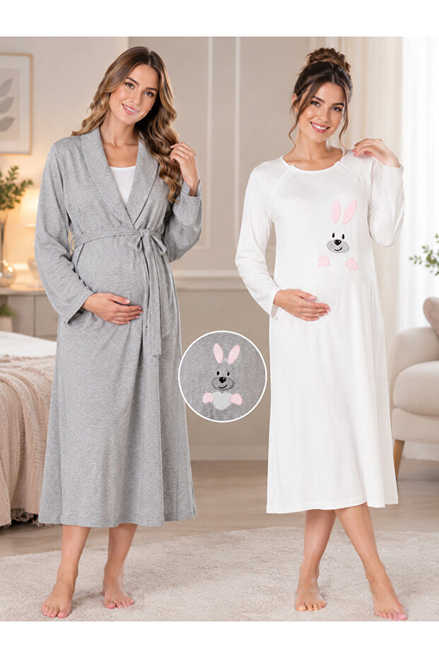 Cotton Maternity Pajamas Set with Nursing Feature and Long Sleeves Effortt
