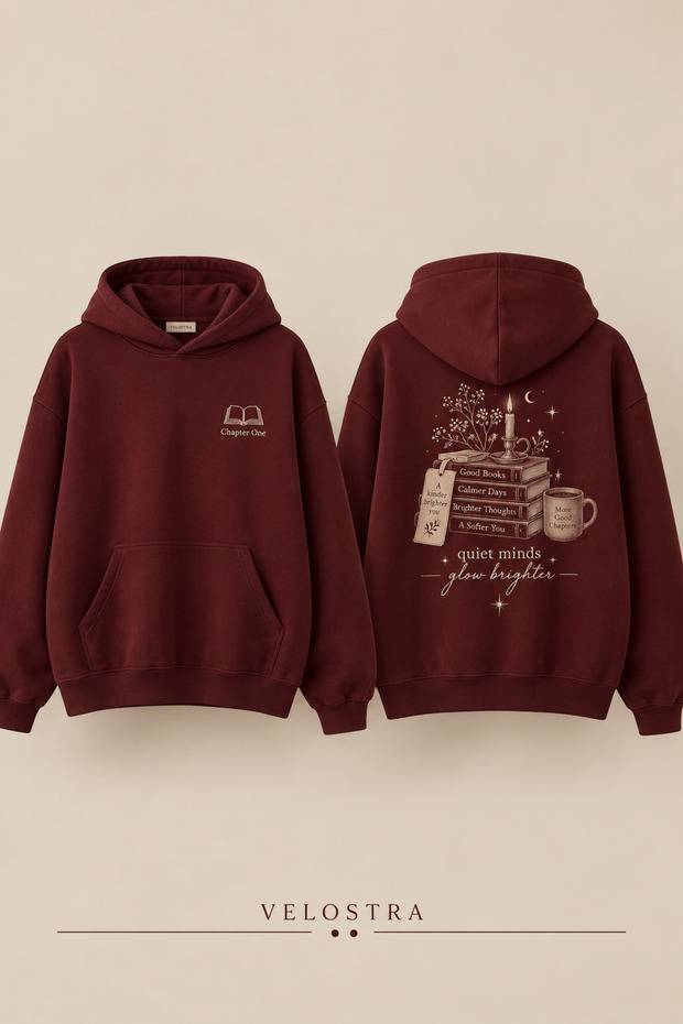 Unisex Chapter One Printed Daily Use Comfortable Burgundy 3-Thread Combed Cotton Hooded Sweatshirt