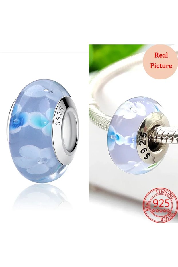 AMC01136 Colorful Murano Glass Beads Glass Ripple Charm Wavy Glass Bead Charms Fit Brand Bracelets W
