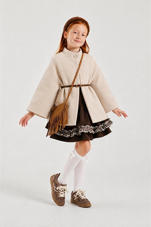 Beige Leather Belted Children's Cape