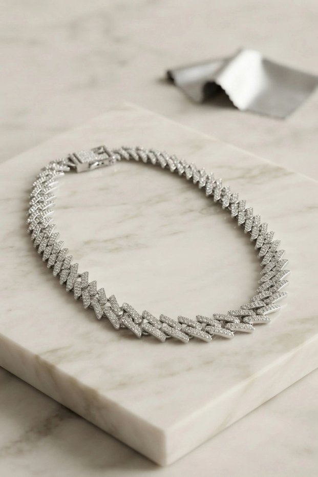 Silver Color Zircon Stone Cuba Chain Model Men's Necklace