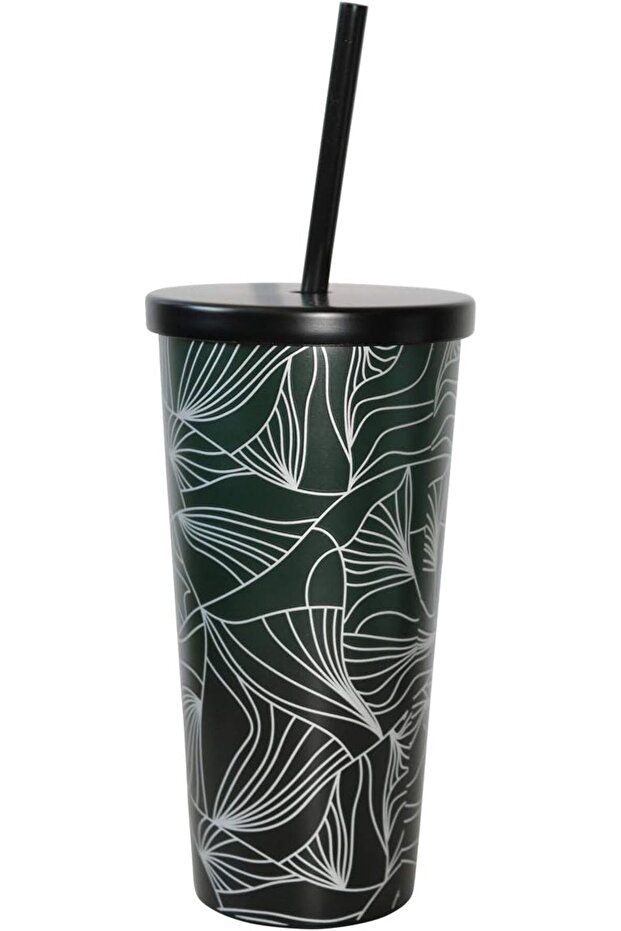 Green Jungle Edition Stainless Steel Cold Cup Tumbler Mug with Lid and Straw - 473ml