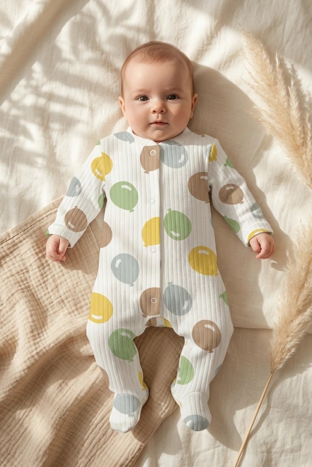 Mixed Balloon Patterned Fabric 100% Cotton Baby Boy Romper 3-6-9 Months