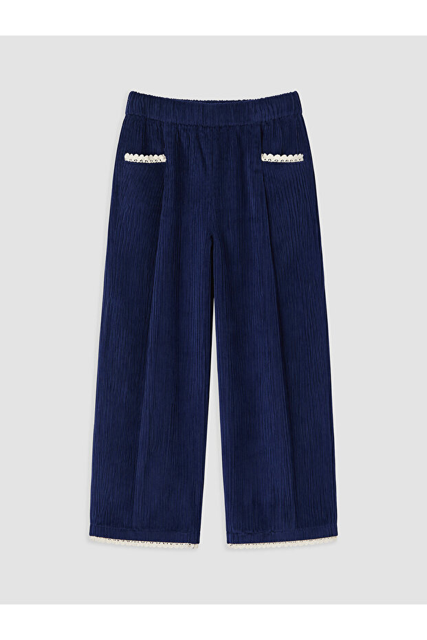 Alita City Lcw Kids Navy Blue Velvet Plain Standard & Regular Girls' Trousers with a Difference